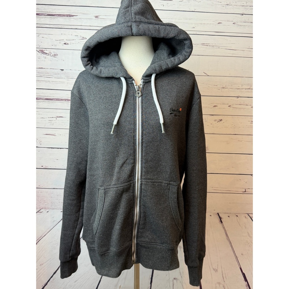 Superdry Orange Label Hoodie Sweatshirt Large Full Zip Fleece Lined Mens Jacket